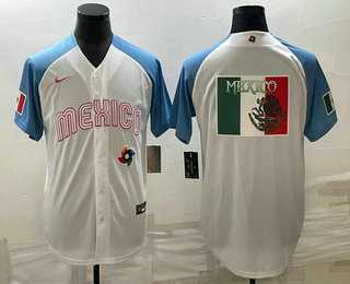 Mens Mexico Big Logo 2023 White Blue World Classic Stitched Jersey